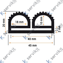Burlete 45x20mm perfil goma negro (1m)