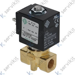 Válvula magnética latón 2 vías 230VAC empalme 1/4" L 40mm DN 3mm conector hembra DIN -10 a 140°C ODE